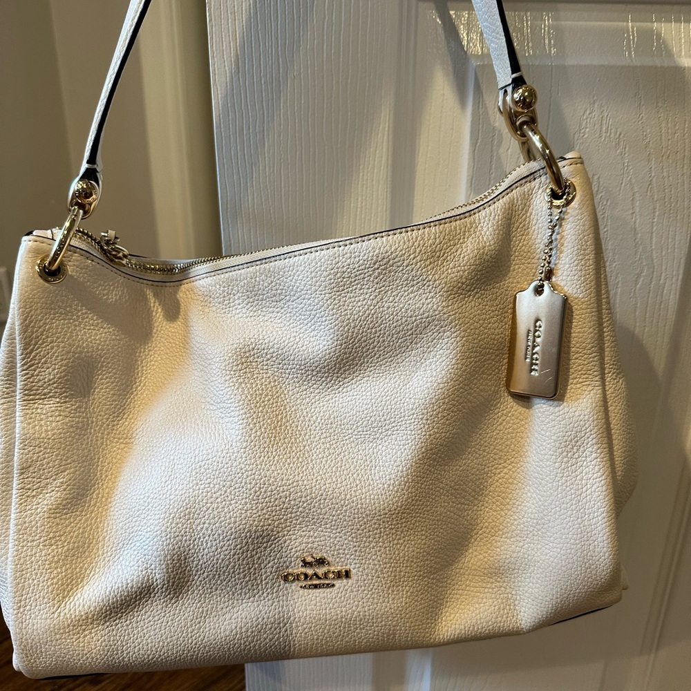 Coach Cream Pebbled Leather Shoulder Bag